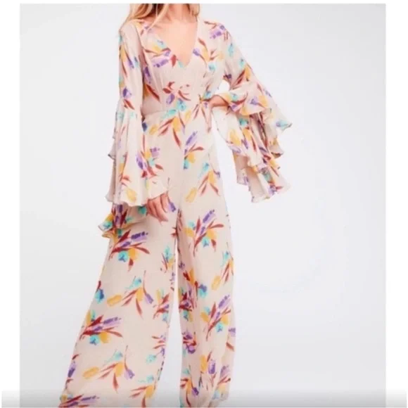 Free People X Ti-MoFloral Cream Jumpsuit